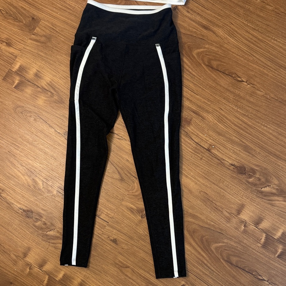 Beyond Yoga Black Leggings with White Accents. Size medium. Very soft.